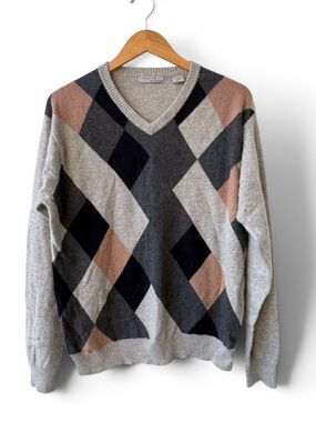 American Blue 100% Cashmere Argyle V Neck Sweater Men’s Medium